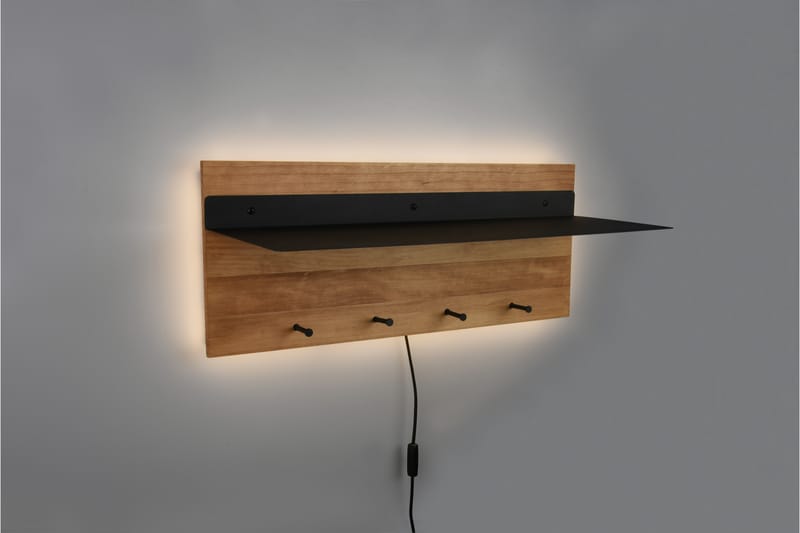 Samantha Klädhängare LED-belyst med hylla 75x30 cm Trä/Svart - Trä/Svart - Förvaring - Klädförvaring - Klädhängare