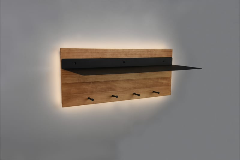 Samantha Klädhängare LED-belyst med hylla 75x30 cm Trä/Svart - Trä/Svart - Förvaring - Klädförvaring - Klädhängare