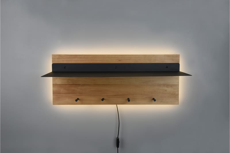 Samantha Klädhängare LED-belyst med hylla 75x30 cm Trä/Svart - Trä/Svart - Förvaring - Klädförvaring - Klädhängare