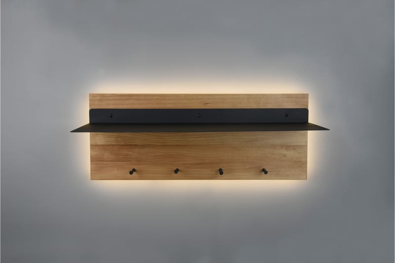 Samantha Klädhängare LED-belyst med hylla 75x30 cm Trä/Svart - Trä/Svart - Förvaring - Klädförvaring - Klädhängare