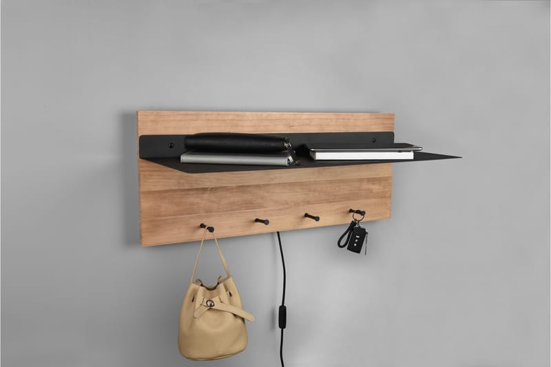 Samantha Klädhängare LED-belyst med hylla 75x30 cm Trä/Svart - Trä/Svart - Förvaring - Klädförvaring - Klädhängare