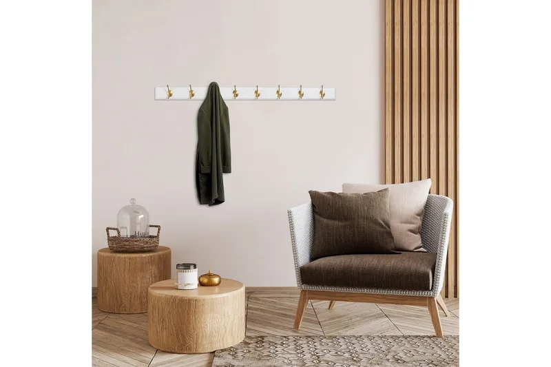 Träväggkrok Ranvir Vit / Rany - 100 x 7 x 8 - Förvaring - Klädförvaring - Klädhängare