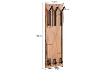 Vägghylla Wohnling Massiv trä träd kant väggmonterad klädhängare 35X100 cm industriell - Förvaring - Klädförvaring - Klädhängare - Klädställning