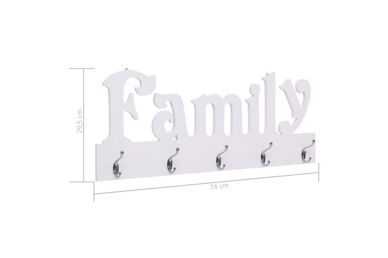 Väggkrokar FAMILY 74x29,5 cm - Vit - Klädhängare vägg - Klädhängare - Kroklist & Klädkrokar