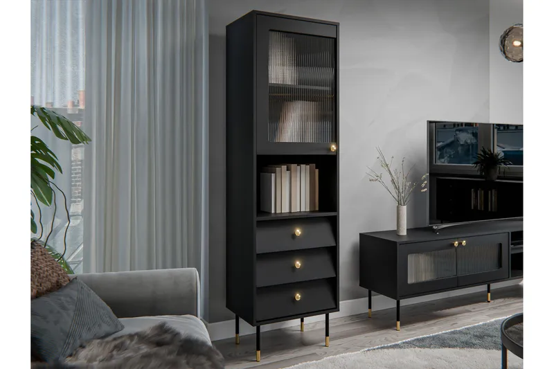 Akilesh Vitrinskåp 52x180 cm - Svart - Förvaring - Skåp - Vitrinskåp