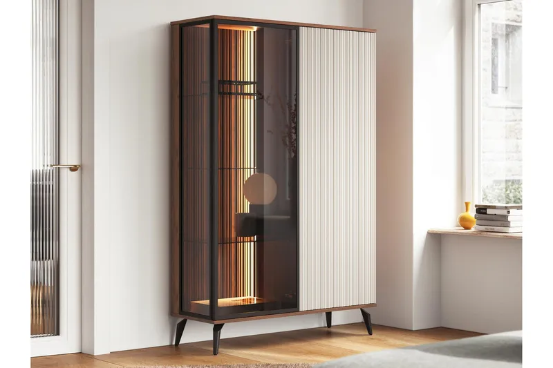 Akinari Vitrinskåp 103x162 cm - Brun/Beige - Förvaring - Skåp - Vitrinskåp