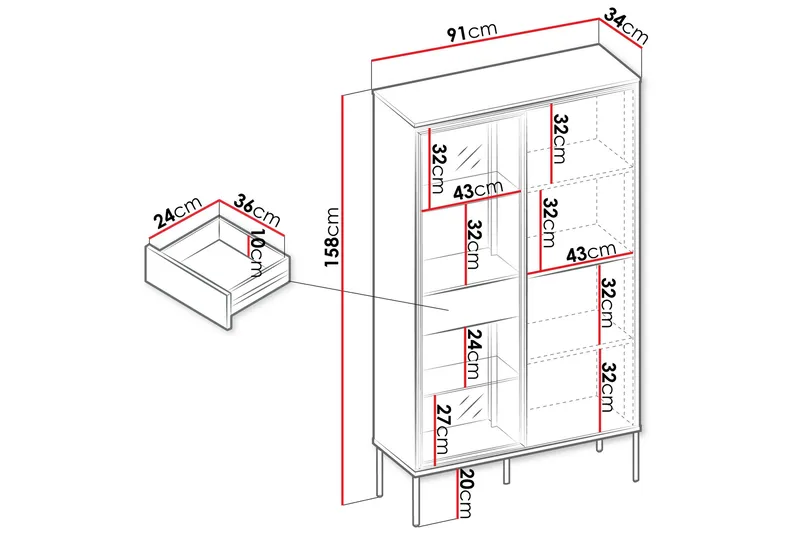 Basici Vitrinskåp 91x158 cm - Vit - Förvaring - Skåp - Vitrinskåp
