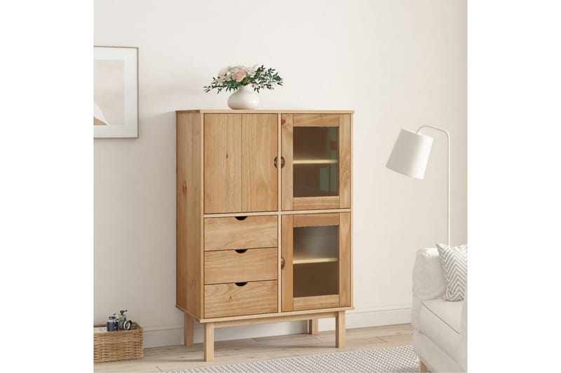 beBasic Högskåp 85x43x125 cm massiv furu - Brown - Förvaring - Skåp - Förvaringsskåp