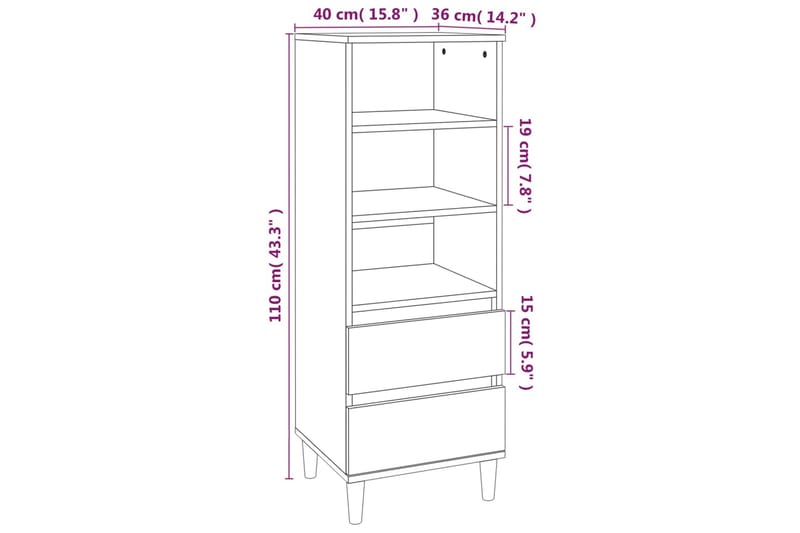 beBasic Högskåp betonggrå 40x36x110 cm konstruerat trä - Grey - Förvaringsskåp