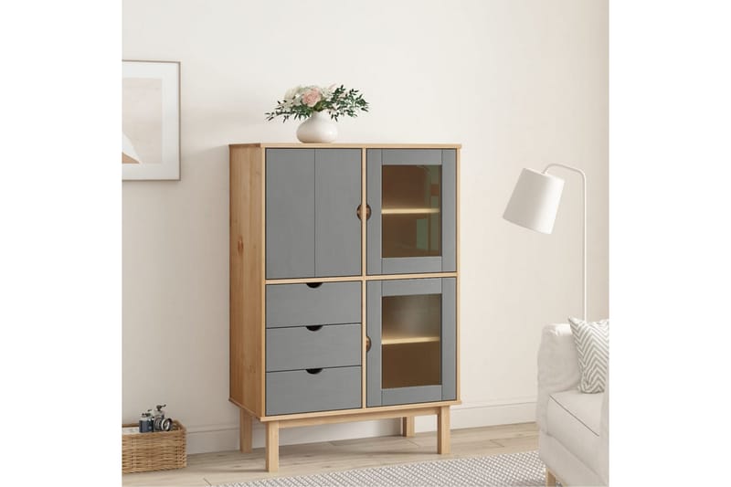beBasic Högskåp brun och grå 85x43x125 cm massiv furu - Grey - Förvaring - Skåp - Förvaringsskåp