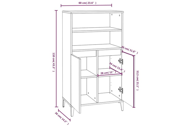 beBasic Högskåp vit 60x36x110 cm konstruerat trä - White - Förvaring - Skåp - Förvaringsskåp