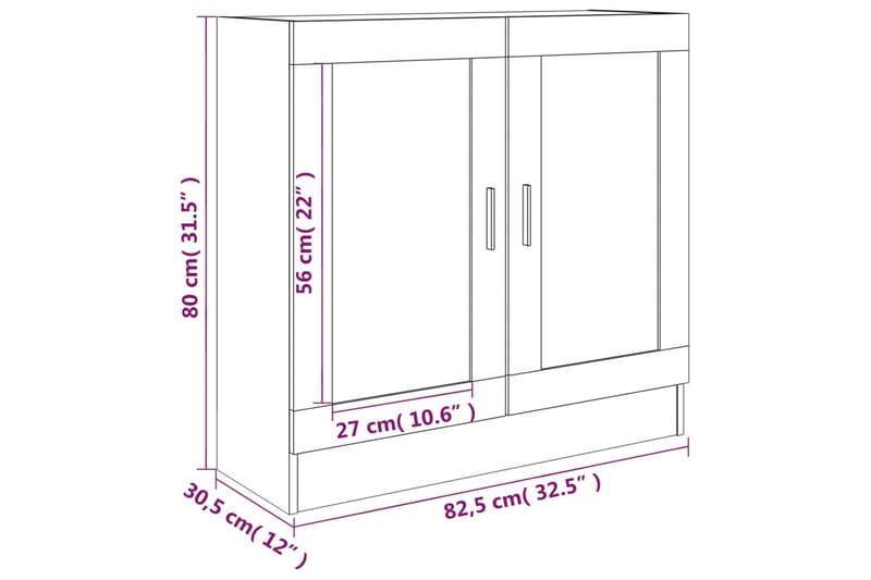 Lågt Vitrinskåp 30,5 cm djup 82,5 cm bred 80 cm hög Mörkt Trä - Brun - Förvaring - Skåp - Vitrinskåp