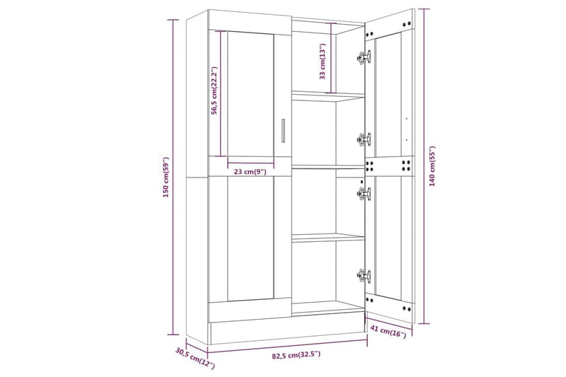 beBasic Vitrinskåp grå sonoma 82,5x30,5x150 cm konstruerat trä - Grey - Vitrinskåp