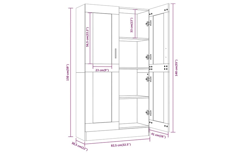 beBasic Vitrinskåp rökfärgad ek 82,5x30,5x150 cm konstruerat trä - Brown - Vitrinskåp