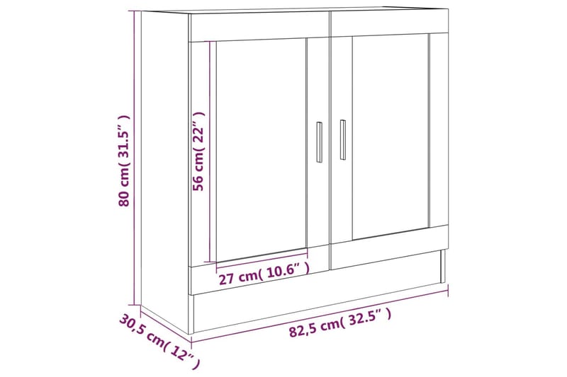 Lågt Vitrinskåp 30,5 cm djup 82,5 cm bred 80 cm hög Trä - Brun - Förvaring - Skåp - Vitrinskåp