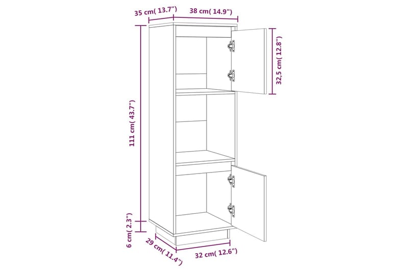 beBasic Vitrinskåp vit 38x35x117 cm massiv furu - White - Vitrinskåp