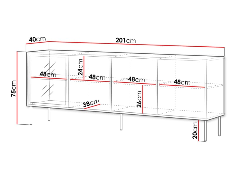 Claven Skänk 200 cm - beige - Förvaring - Skåp - Vitrinskåp