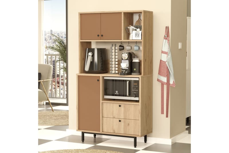 Donae Highboard - Ek/Röd - Förvaring - Skåp - Förvaringsskåp