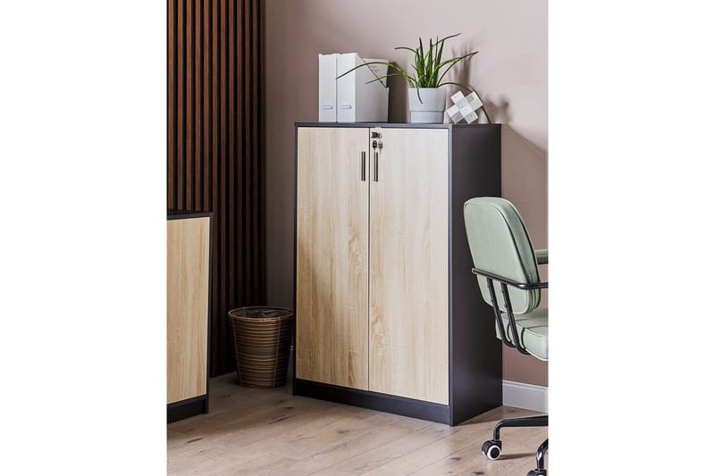 Förvaringsenhet Zehna Ljus trä, svart, 80x40x117 cm - Ljus trä, svart, 80x40x117 cm - Förvaring - Skåp - Förvaringsskåp