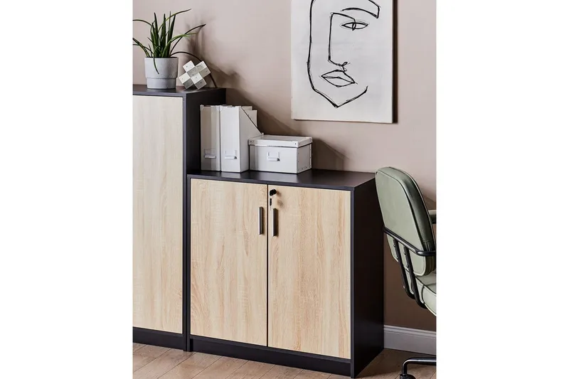 Förvaringsenhet Zehna Ljus trä, svart, 80x40x80 cm - Ljus trä, svart, 80x40x80 cm - Förvaring - Skåp - Förvaringsskåp