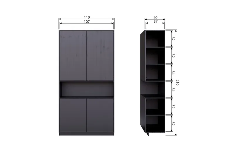Arteksio Highboard 110 cm - Svart - Förvaring - Skåp - Förvaringsskåp