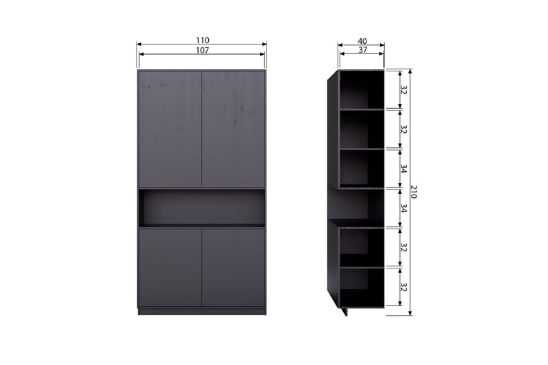 Arteksio Highboard 110 cm - Svart - Förvaringsskåp