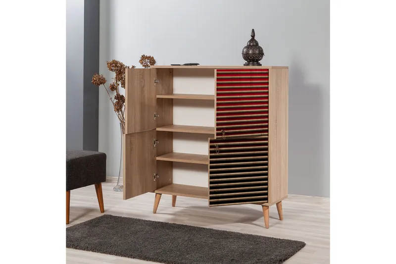 Brokind Förvaringsskåp 111 cm - Brun/Röd - Förvaring - Skåp - Förvaringsskåp