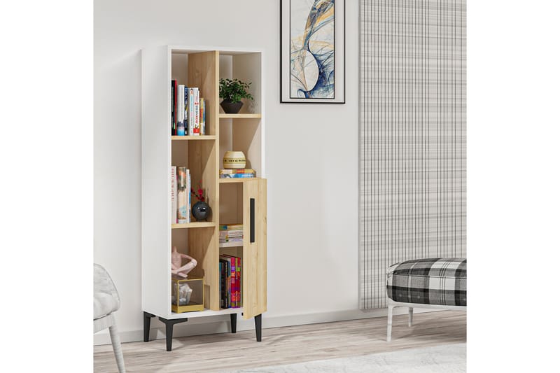 Glascote Highboard 50x30 cm - Blå/Natur/Vit - Förvaring - Skåp - Förvaringsskåp