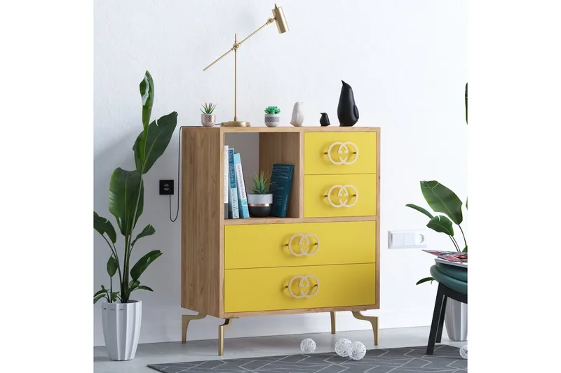 Highboard 40x70 cm, Guld/Natur