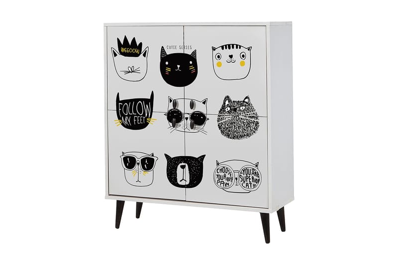 Highboard 95x111 cm - Vit/Svart/Gul - Förvaring - Skåp - Förvaringsskåp