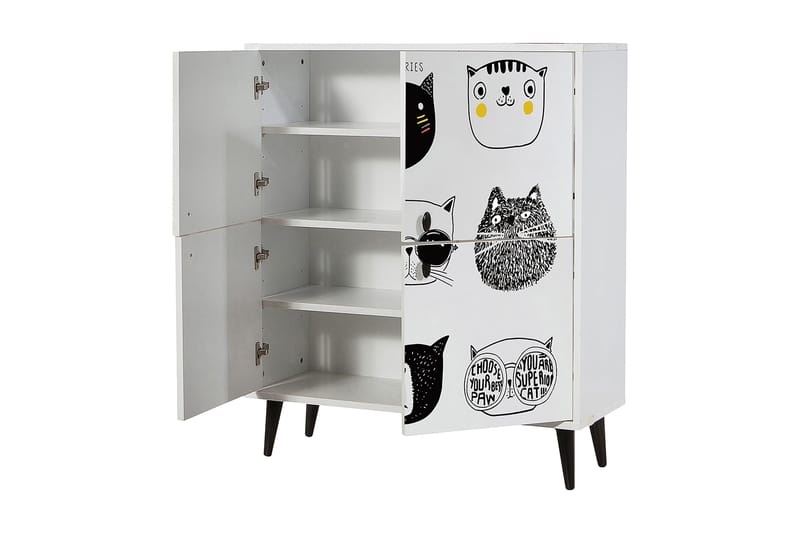 Highboard 95x111 cm - Vit/Svart/Gul - Förvaring - Skåp - Förvaringsskåp