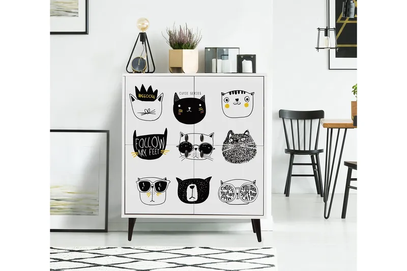 Highboard 95x111 cm - Vit/Svart/Gul - Förvaring - Skåp - Förvaringsskåp