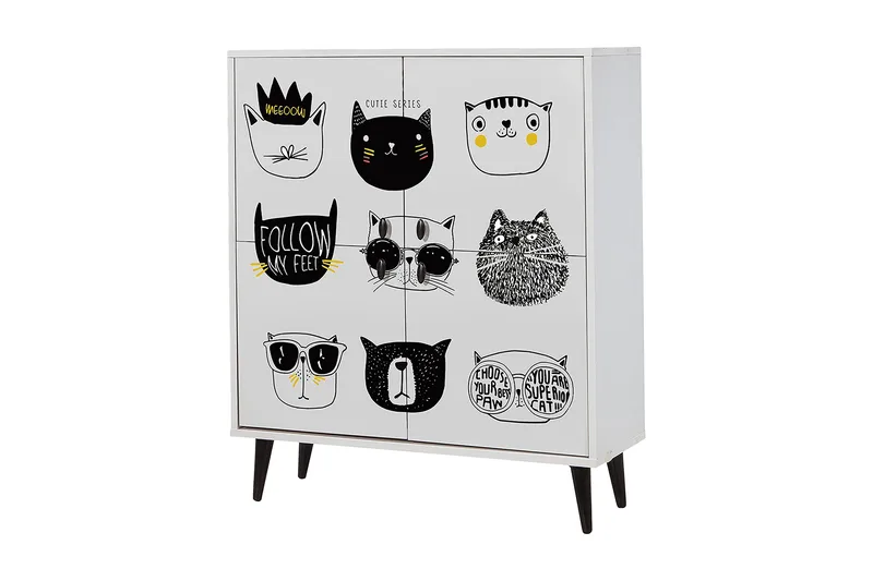 Highboard 95x111 cm, Vit/Svart/Gul