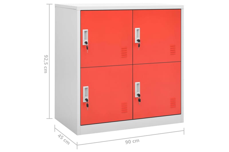 Förvaringsskåp 2 st ljusgrå och röd 90x45x92,5 cm stål - Grå - Omklädningsskåp