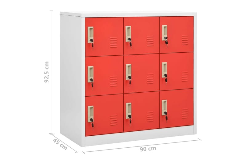 Förvaringsskåp 2 st ljusgrå och röd 90x45x92,5 cm stål - Grå - Omklädningsskåp