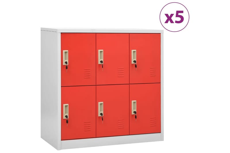 Förvaringsskåp 5 st ljusgrå och röd 90x45x92,5 cm stål - Grå - Förvaring - Skåp - Förvaringsskåp - Omklädningsskåp