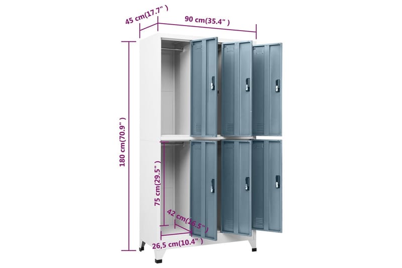 Förvaringsskåp ljusgrå och mörkgrå 90x45x180 cm stål - Mörkgrå - Omklädningsskåp