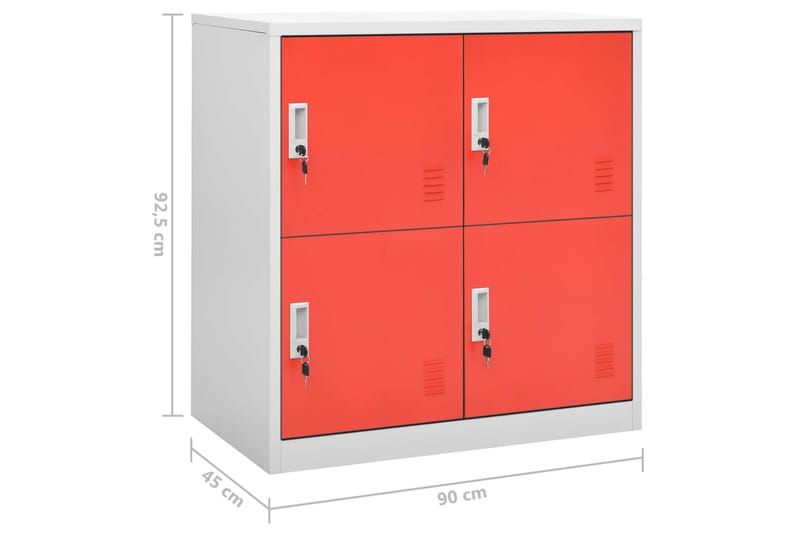 Förvaringsskåp ljusgrå och röd 90x45x92,5 cm stål - Grå - Omklädningsskåp