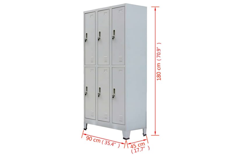 Klädskåp för omklädningsrum med 6 fack stål 90x45x180 cm grå - Grå - Förvaring - Skåp - Förvaringsskåp - Omklädningsskåp