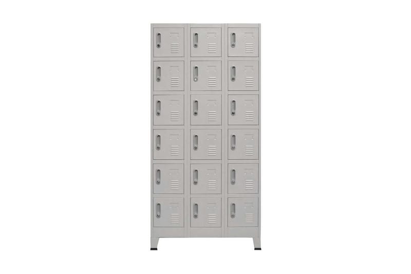 Klädskåp med 18 fack metall 90x40x180 cm - Grå - Förvaring - Skåp - Förvaringsskåp - Omklädningsskåp