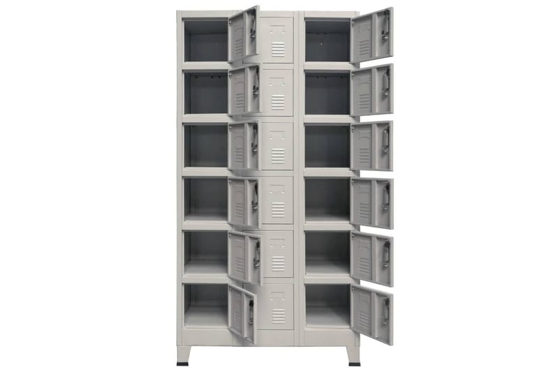 Klädskåp med 18 fack metall 90x40x180 cm - Grå - Förvaring - Skåp - Förvaringsskåp - Omklädningsskåp