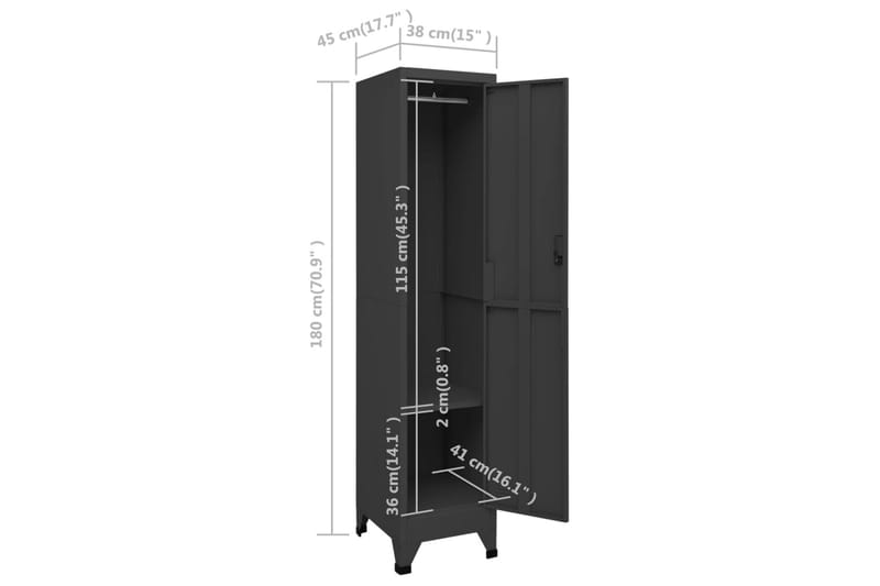 beBasic Förvaringsskåp antracit 38x45x180 cm stål - Anthracite - Förvaring - Skåp - Förvaringsskåp - Kontorsskåp - Dokumentskåp