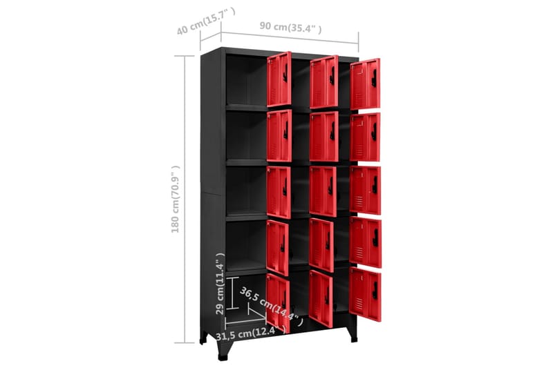 beBasic Förvaringsskåp antracit och röd 90x40x180 cm stål - Anthracite - Förvaring - Skåp - Förvaringsskåp - Kontorsskåp - Dokumentskåp