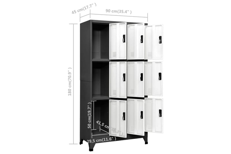 beBasic Förvaringsskåp antracit och vit 90x45x180 cm stål - Anthracite - Förvaring - Skåp - Förvaringsskåp - Kontorsskåp - Dokumentskåp