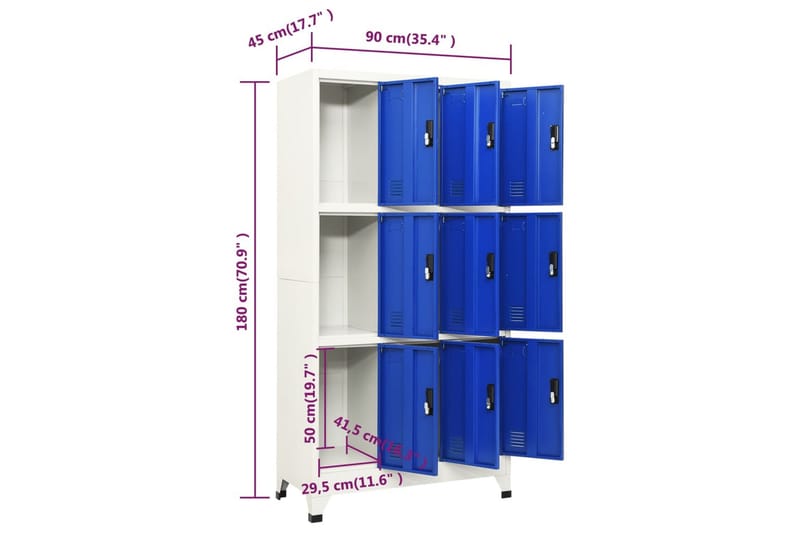 beBasic Förvaringsskåp grå och blå 90x45x180 cm stål - Grey - Dokumentskåp - Kontorsmöbler