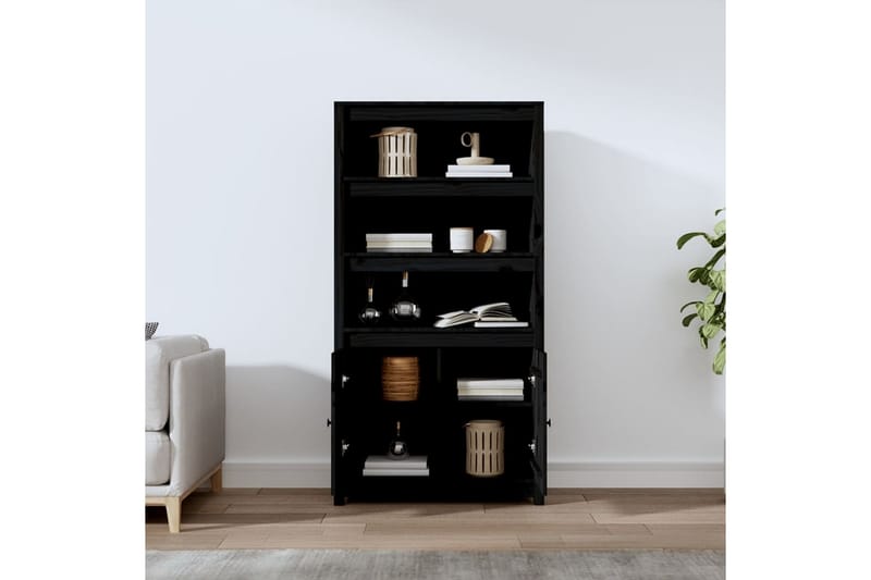 beBasic Förvaringsskåp svart 80x35x154 cm massiv furu - Black - Förvaring - Skåp - Förvaringsskåp - Kontorsskåp - Dokumentskåp