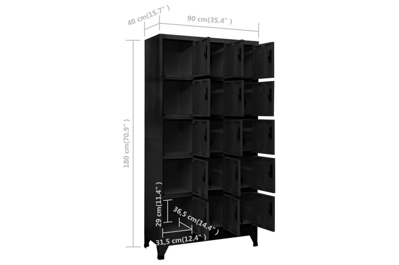 beBasic Förvaringsskåp svart 90x40x180 cm stål - Black - Dokumentskåp - Kontorsmöbler