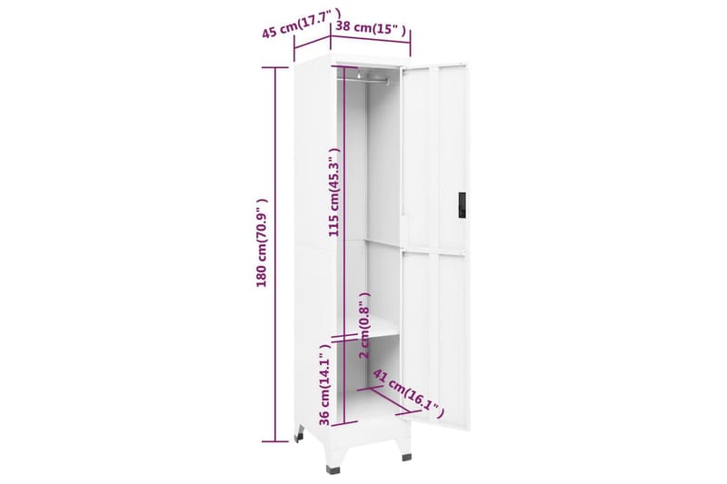beBasic Förvaringsskåp vit 38x45x180 cm stål - White - Förvaring - Skåp - Förvaringsskåp - Kontorsskåp - Dokumentskåp
