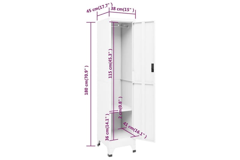 beBasic Förvaringsskåp vit 38x45x180 cm stål - White - Dokumentskåp - Kontorsmöbler