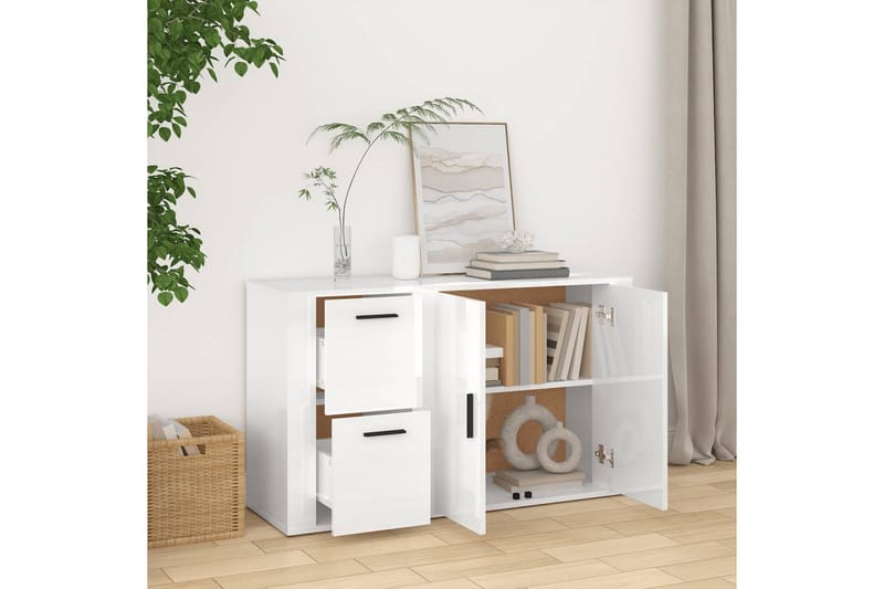 beBasic Förvaringsskåp vit högglans 100x33x59,5 cm konstruerat trä - White - Dokumentskåp - Kontorsmöbler